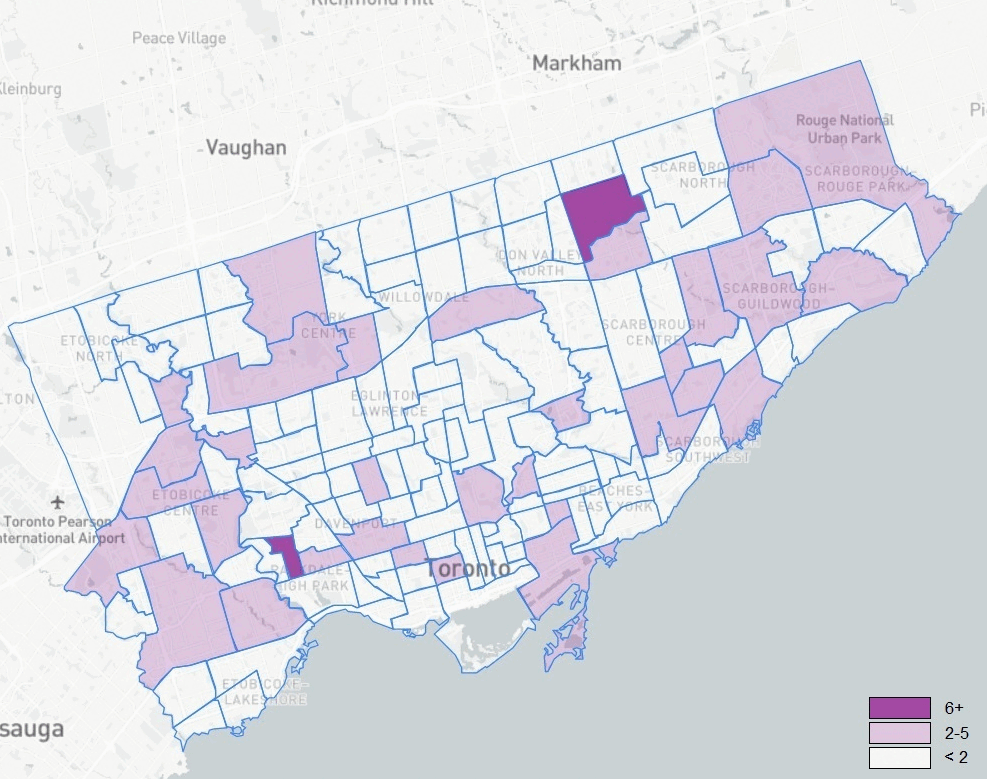 Toronto neighbourhoods total cases